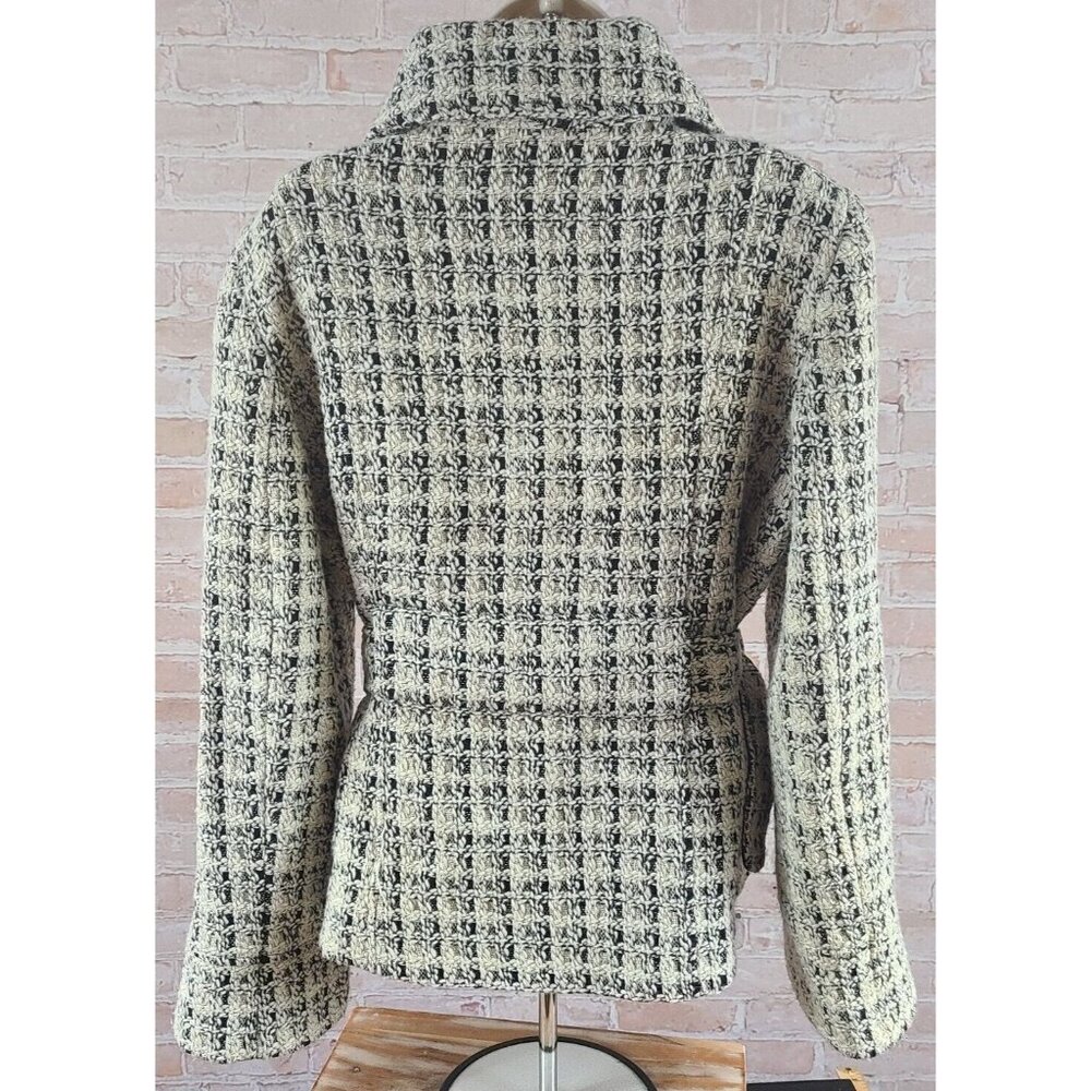 Via Spiga Wool Blend Mid Length Lined Belt Black/Cream Coat Jacket Women's Large - Picture 6 of 16